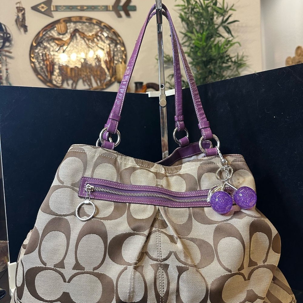 Coach Gabby Brown Signature Tote with Purple Leather Trim